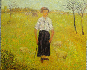 The Artist Adalberto Lütkemeyer, Guardadora de vacas-óleo-76x90 cm. Price USD 1080