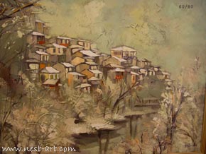 Die Malerin Nina Kovatscheva, "Winter in V. Tarnovo", Oil, 40/50 cm., Preis: 100 EUR 